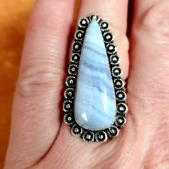 New Blue Lace Agate 925 Silver Ring. - Picture 1 of 8